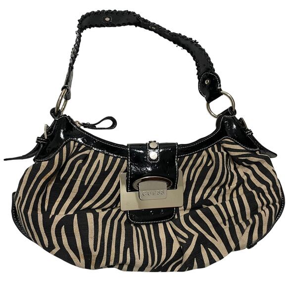 VTG Y2K 00's GUESS Zebra Stripe Black And White Shoulder Bag Purse - Picture 1 of 8